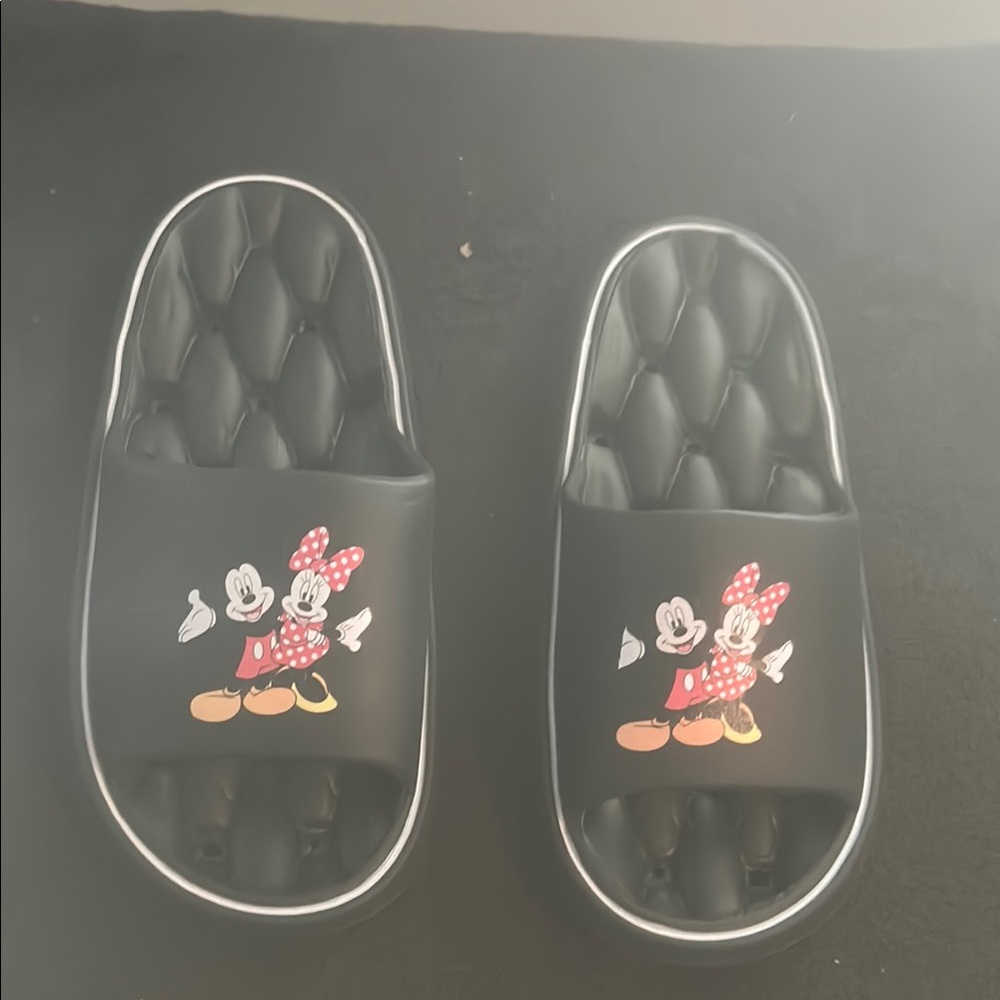 Black Minnie Mouse Slide Sandals for Women